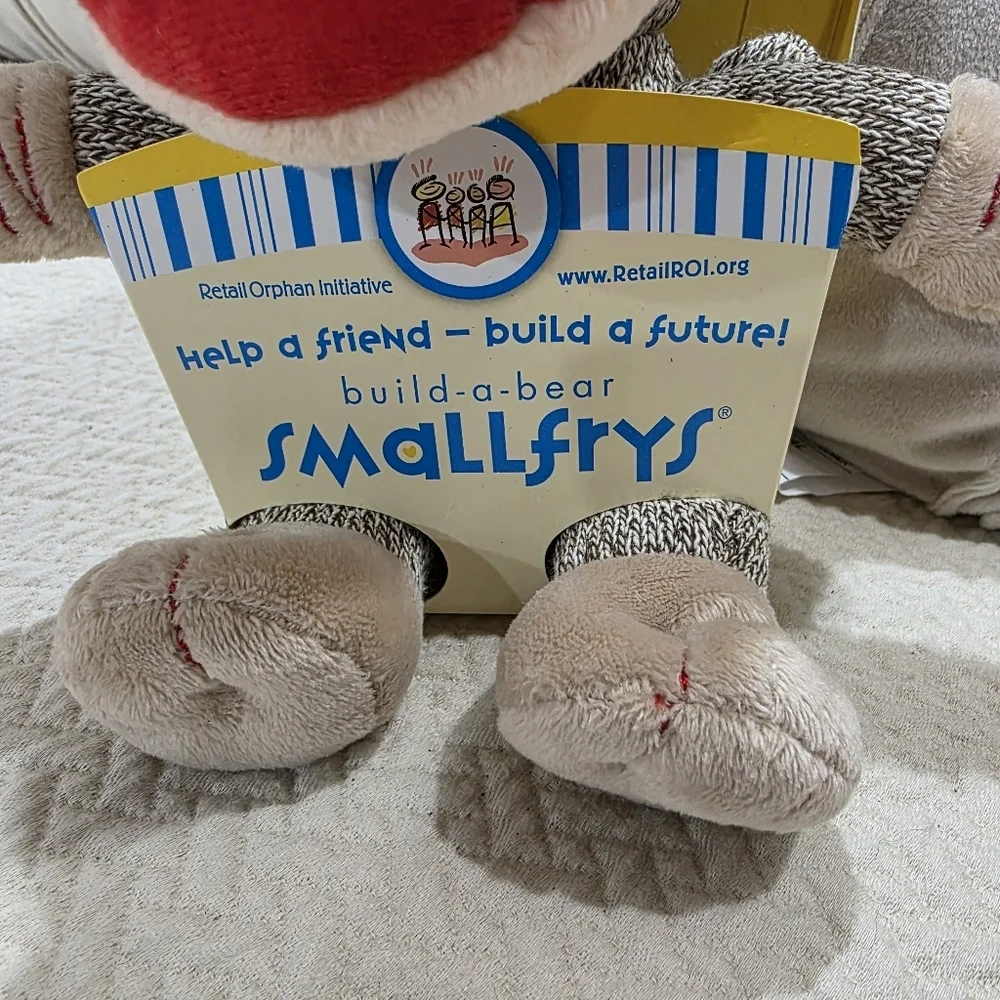 Build-A-Bear Smallfrys Sock Monkey Plush With Red Knit Hat Pompom Beanie Retired